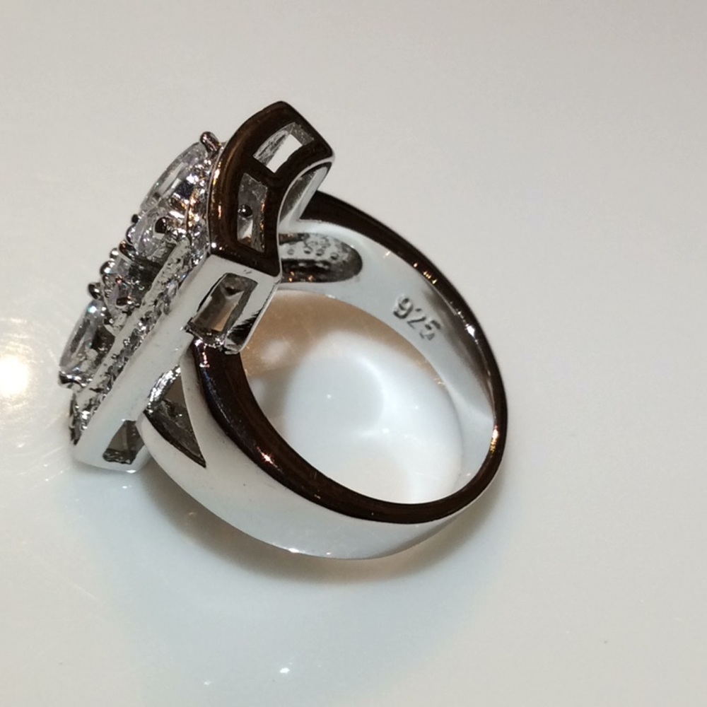 Womens Cz Sterling Silver Rectangular Ring - image 4